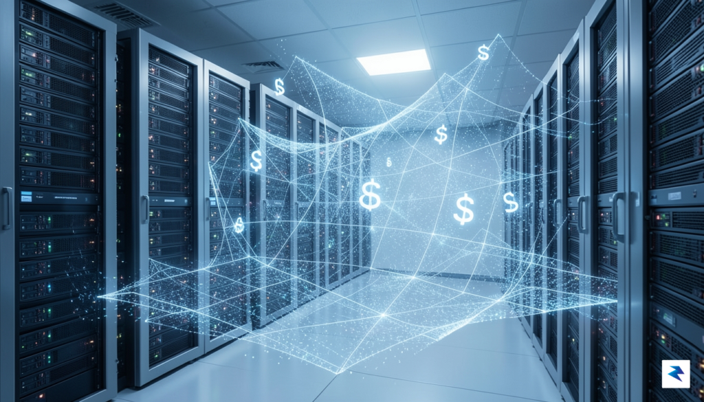 A digital conceptualization showing a glowing, professional government building server&hellip;