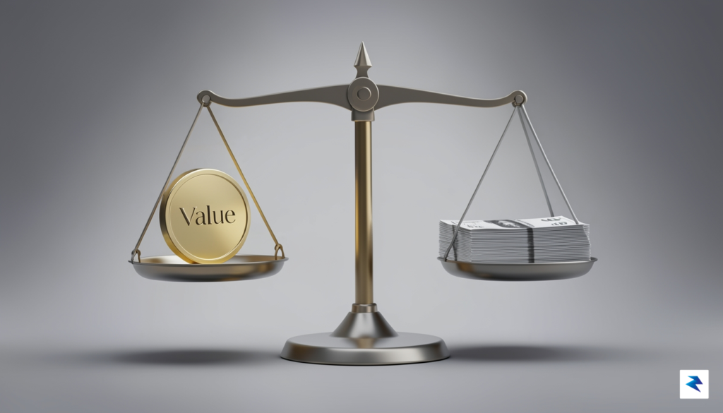 A minimalist, modern conceptual visualization of a balance scale, with…