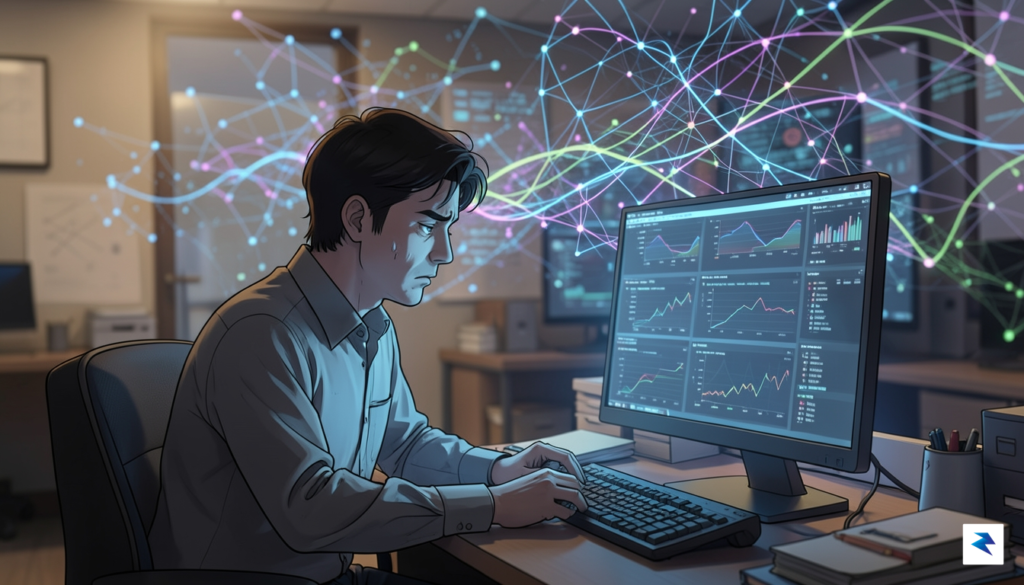 A digital illustration showing a stressed office worker staring at&hellip;