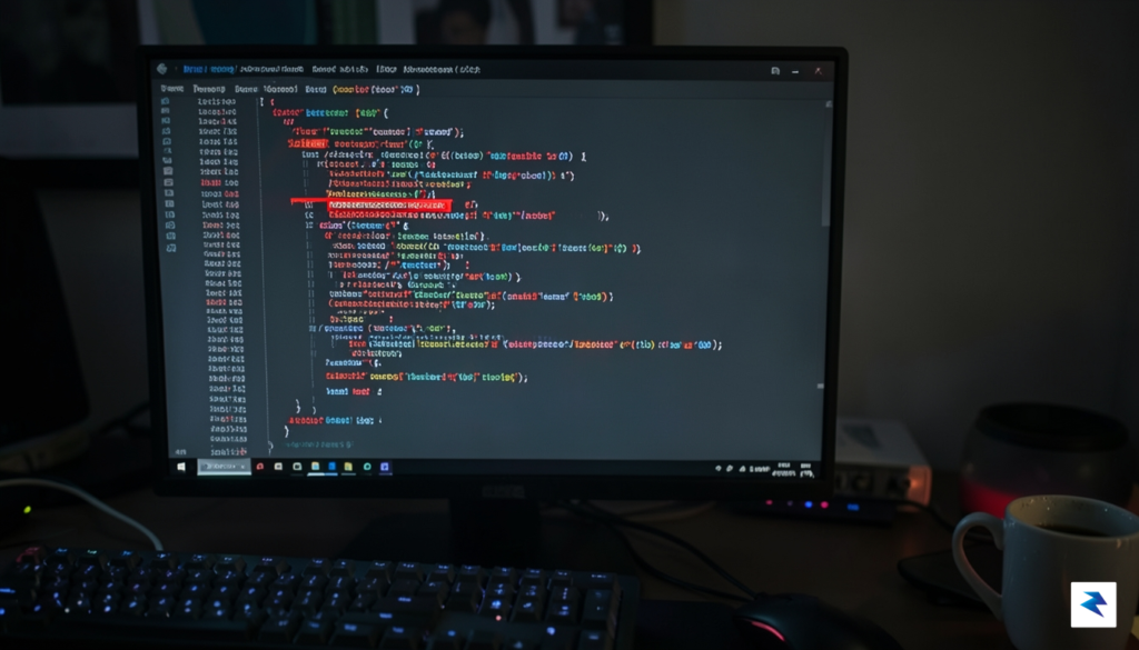 A close-up view of a glowing computer terminal screen displaying…