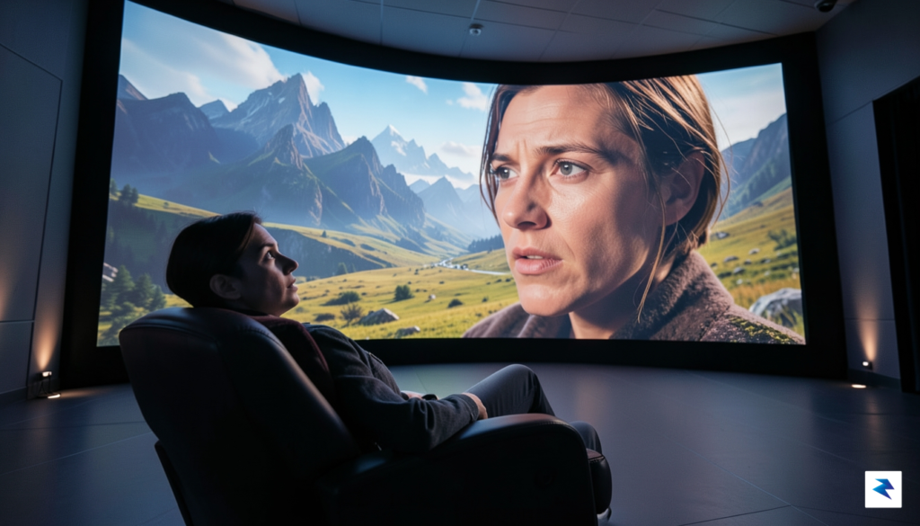 A person sitting in an IMAX theatre, their face illuminated&hellip;