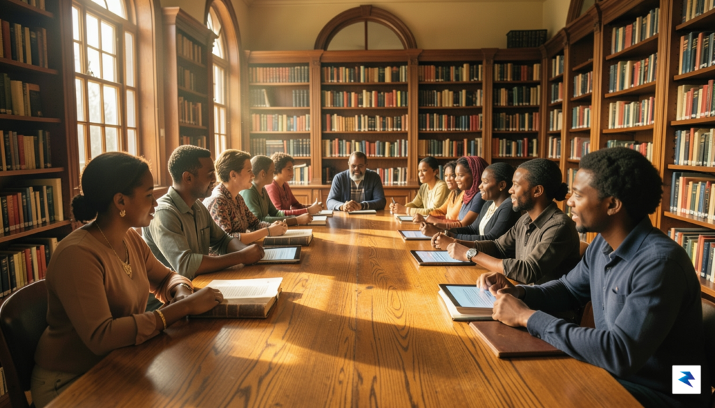 A wide-angle, cinematic shot of a diverse group of people&hellip;