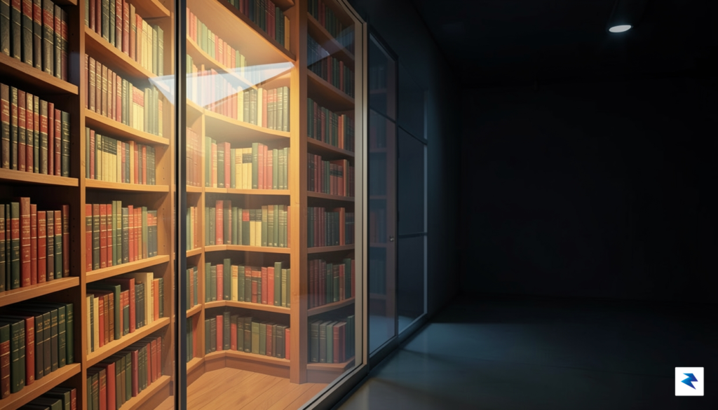 A conceptual illustration showing a glass wall separating a vibrant&hellip;