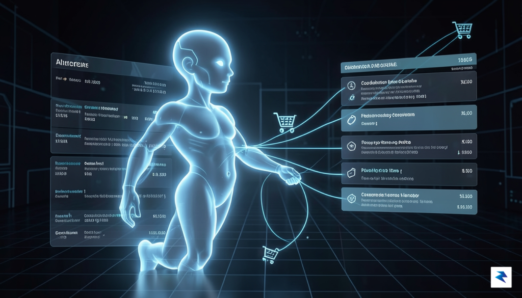 A conceptual digital visualization of a glowing, abstract AI agent…