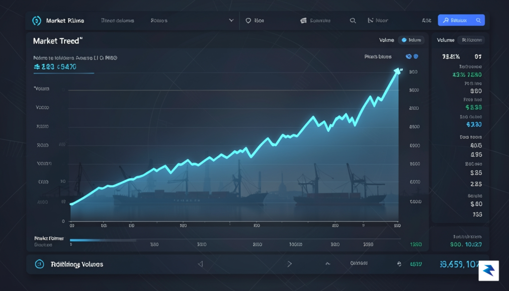 A digital visualization of a financial trading dashboard showing a&hellip;