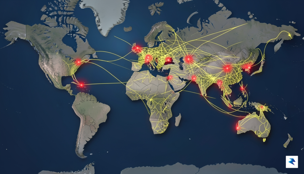 A digital visualization showing a complex network of global oil&hellip;