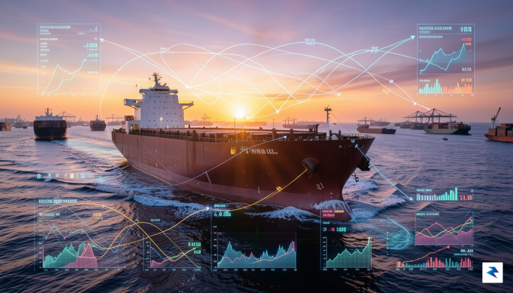 A high-resolution photo of a massive oil tanker navigating a&hellip;