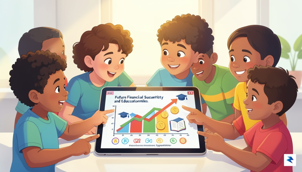 A modern, inviting graphic showing a diverse group of children…