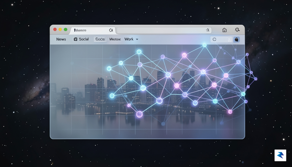 A conceptual digital art piece showing a sleek, transparent web…