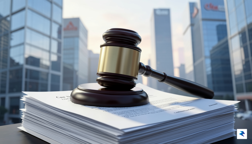A conceptual digital illustration of a courtroom gavel resting on&hellip;