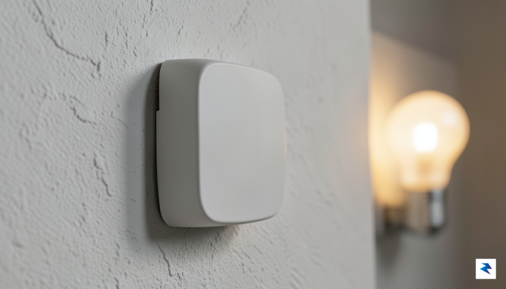 A close-up, high-resolution shot of a sleek, minimalist Philips Hue…