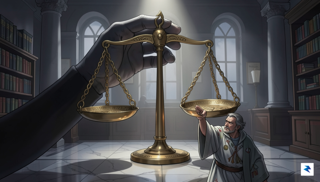 A detailed illustration depicting a large, shadowy corporate hand subtly…