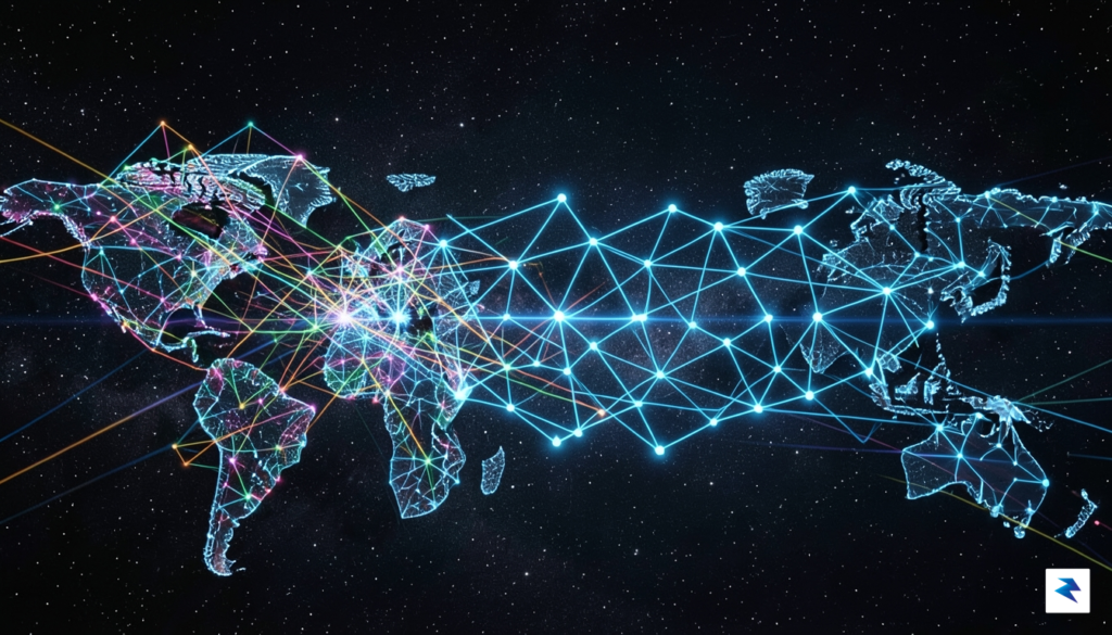 A conceptual digital visualization of global financial networks transitioning from&hellip;