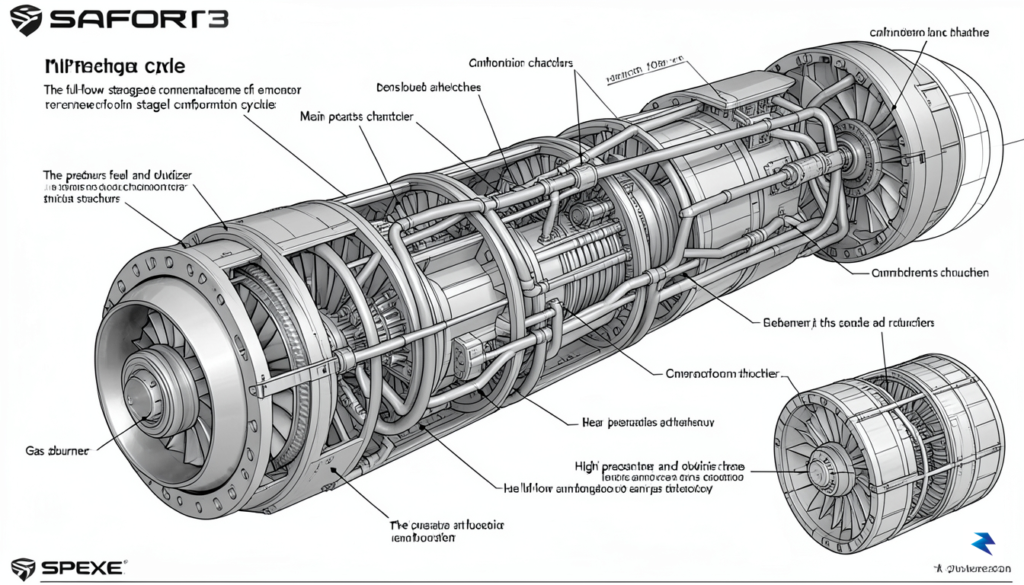 A detailed technical cutaway diagram of a SpaceX Raptor 3…