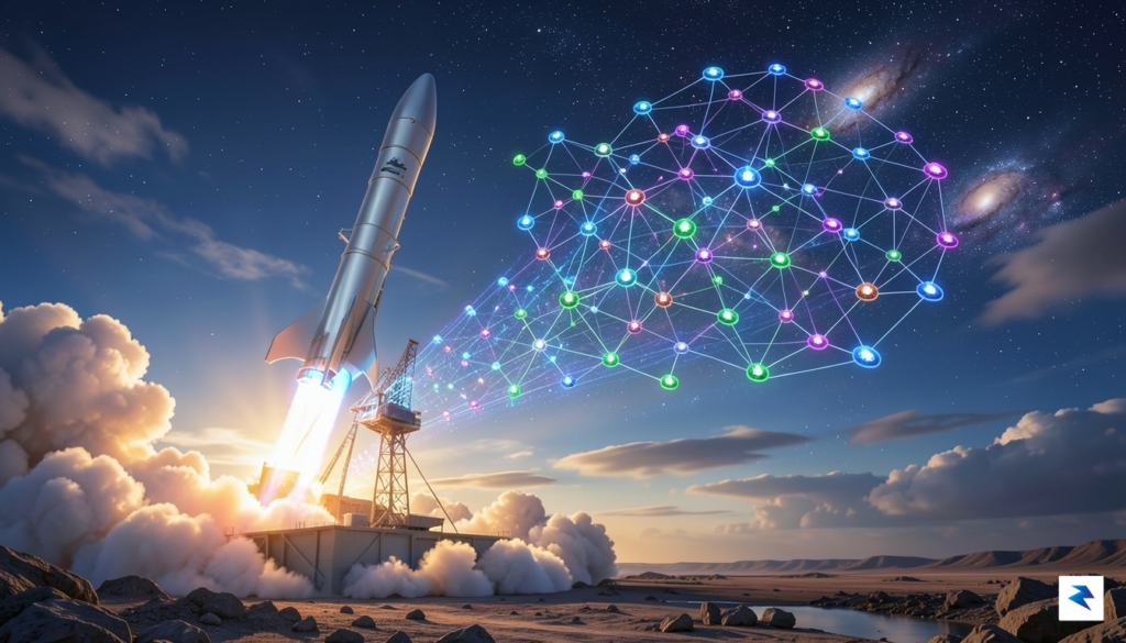 A conceptual digital illustration showing a rocket launch transitioning into&hellip;