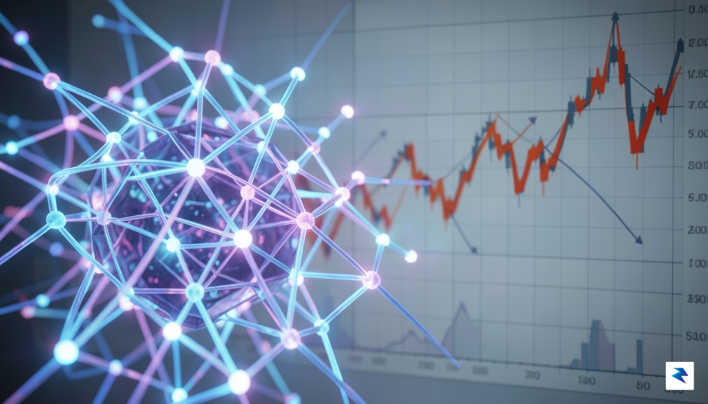 A conceptual digital illustration showing a glowing, complex AI neural…