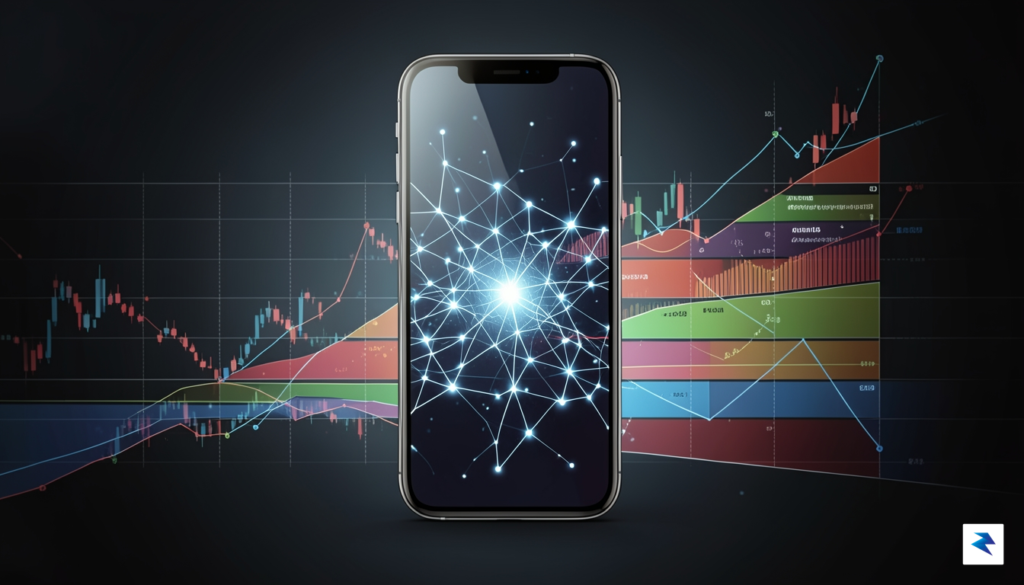 A conceptual digital illustration of a sleek smartphone screen displaying…