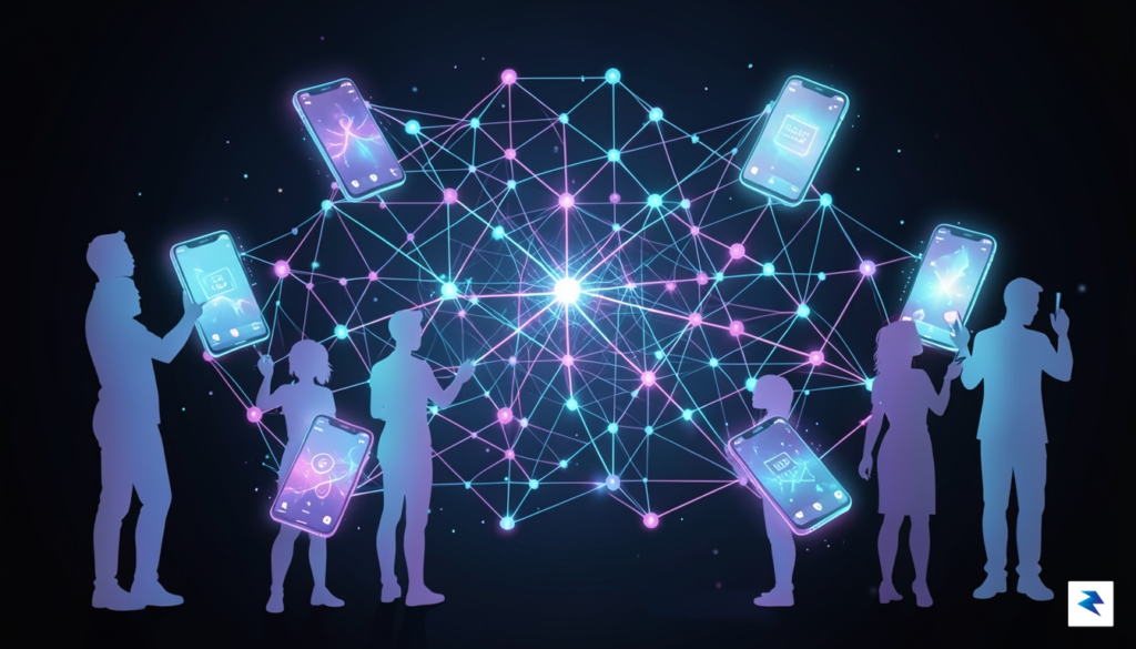 A conceptual digital illustration showing a complex, glowing algorithmic web&hellip;