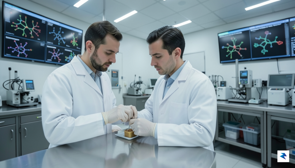 A laboratory scientist in a white coat carefully inspecting a&hellip;