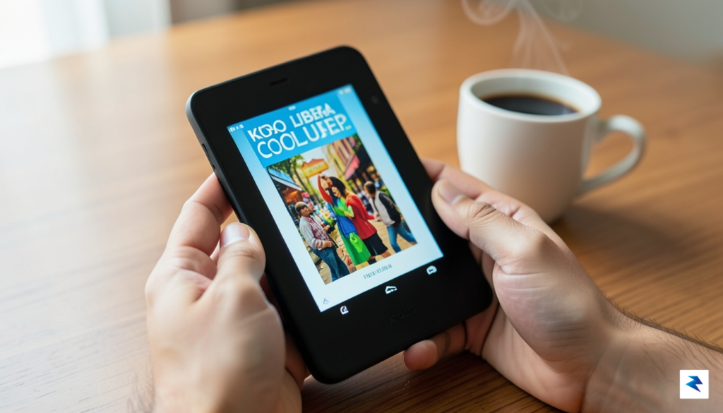 A close-up shot of a Kobo Libra Colour held in&hellip;