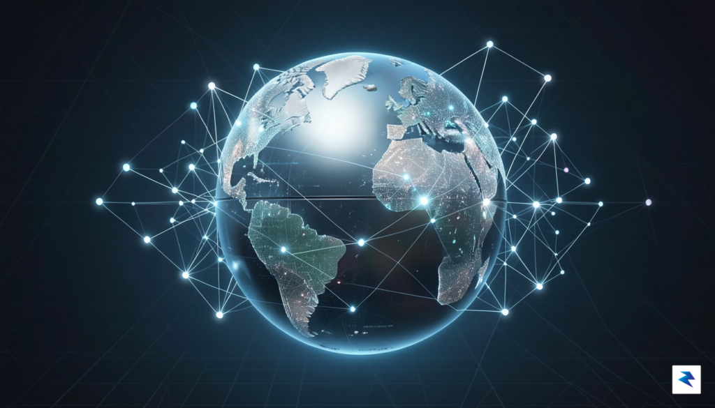 A stylized, high-tech visualization of a digital globe interconnected with&hellip;