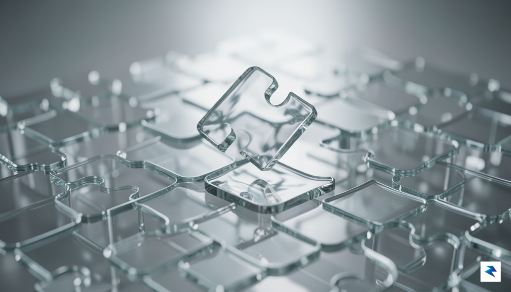 A conceptual illustration showing a glass puzzle piece being carefully&hellip;