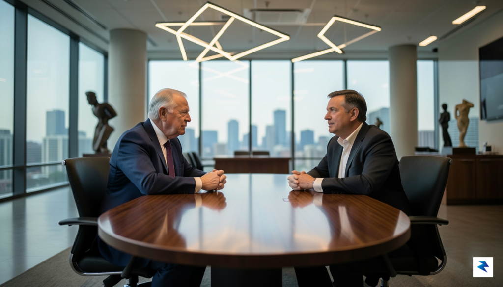 A wide-angle, cinematic shot of Warren Buffett and Bill Gates&hellip;