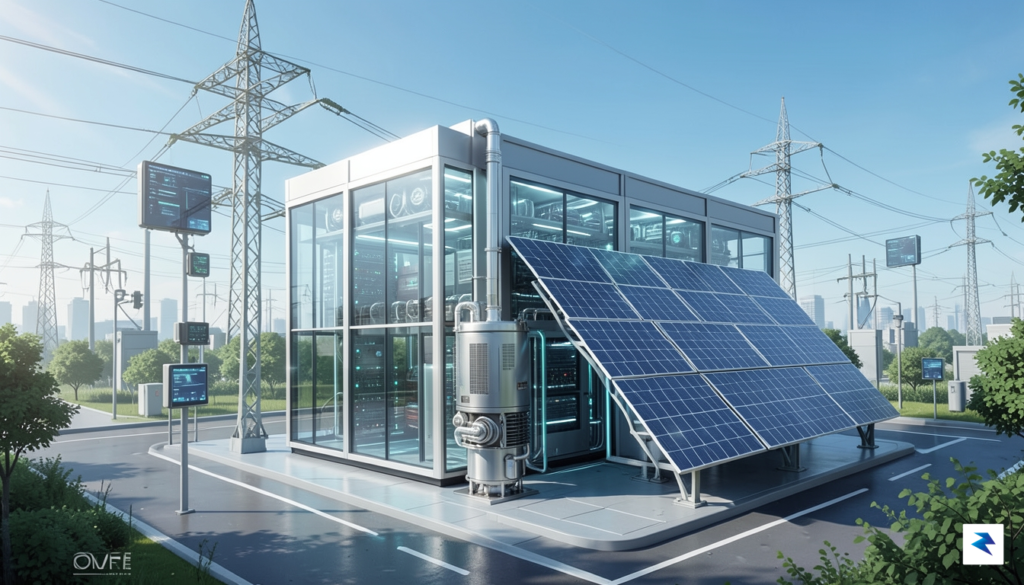 A conceptual illustration of a high-tech data center integrated with&hellip;