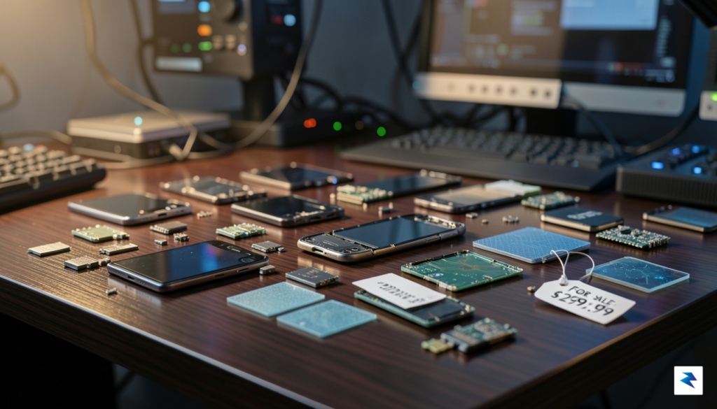 A high-end photography shot of a cluttered, modern tech workbench&hellip;