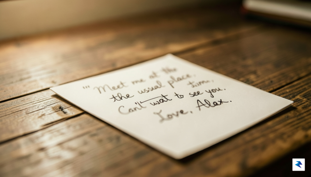 A close-up, warm-toned photograph of a handwritten note on a…