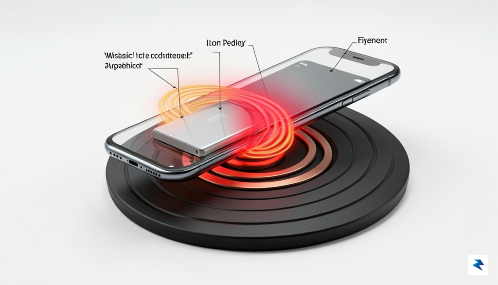 A detailed 3D cross-section diagram of a smartphone resting on…