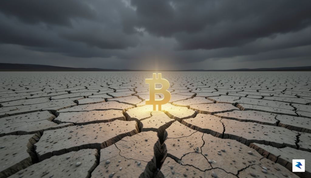 A conceptual digital illustration showing a dry, cracked riverbed representing&hellip;