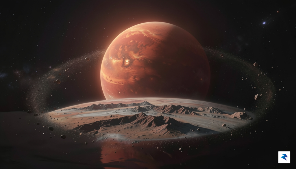 A wide-angle, cinematic digital painting of a distant, dying red&hellip;