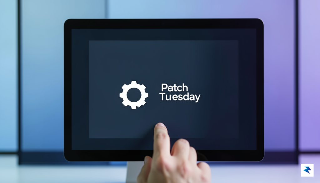 A conceptual digital illustration showing a calendar with a "Patch…