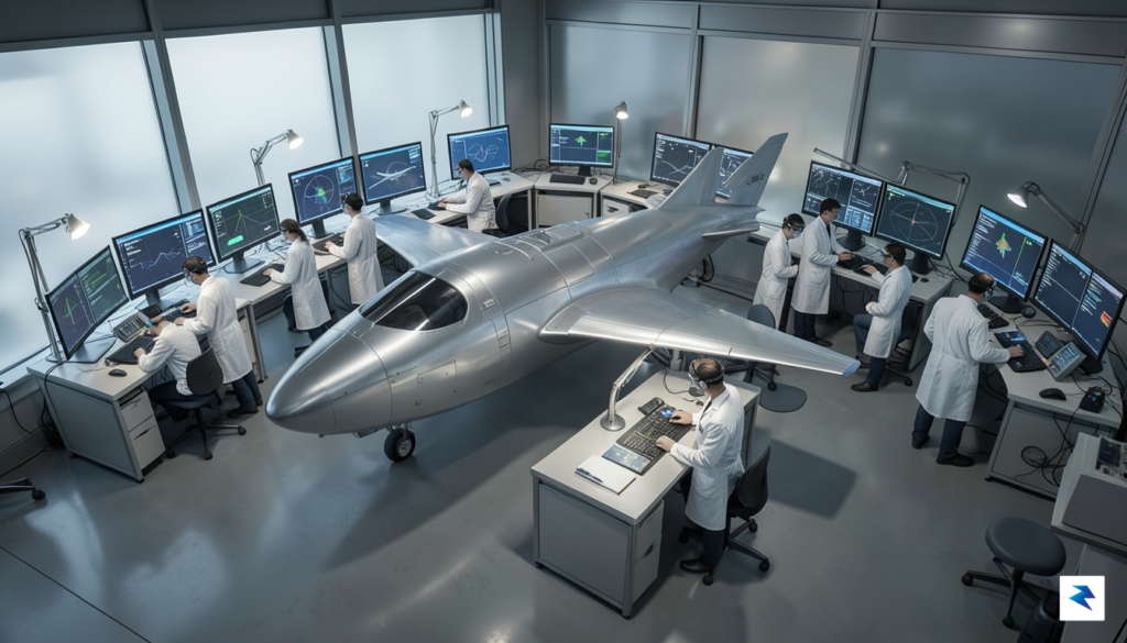 A professional, high-angle digital illustration showing a clean, modern aviation&hellip;