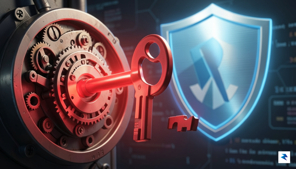A digital illustration showing a glowing red key bypasses a&hellip;