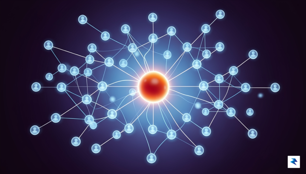 A digital visualization showing a network of interconnected user nodes&hellip;