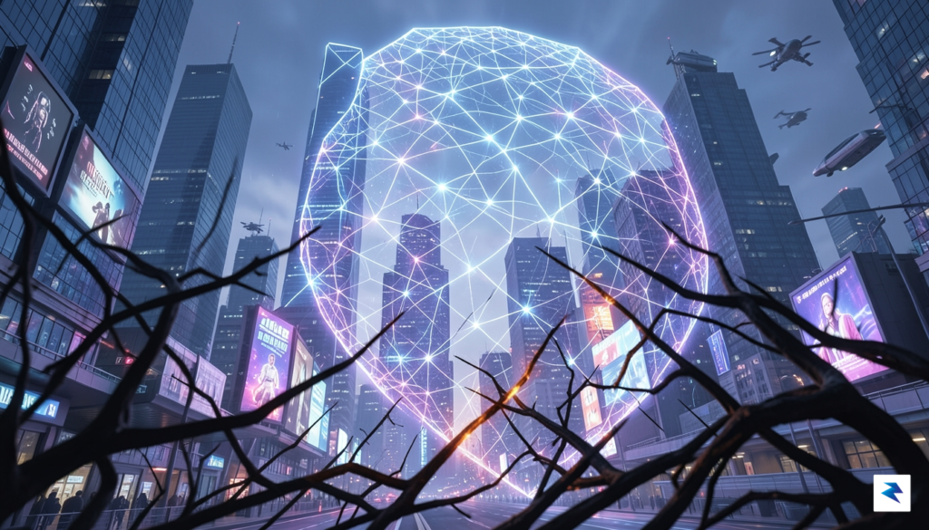 A conceptual digital art piece showing a glowing, intricate neural…