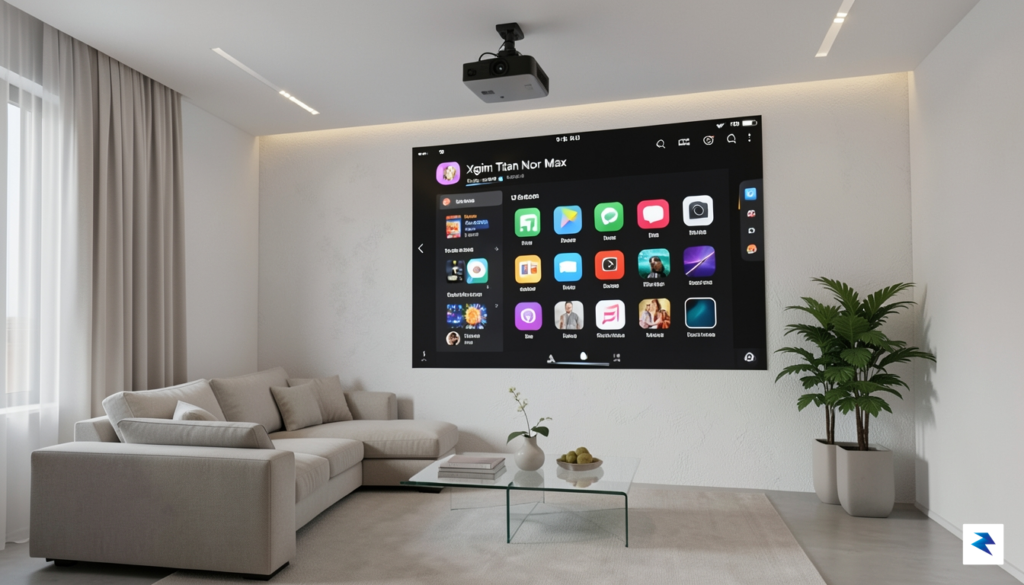 A sleek, modern living room setup showing the Xgimi Titan&hellip;