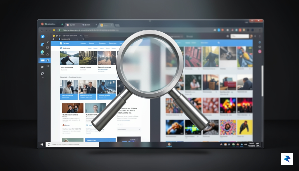 A conceptual digital illustration showing a magnifying glass hovering over…